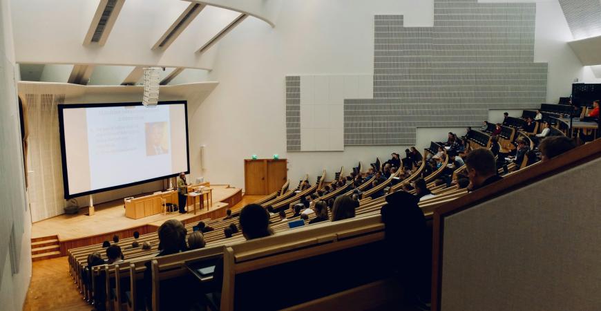 Lecture hall filled with students