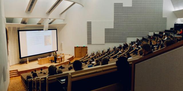 Lecture hall filled with students